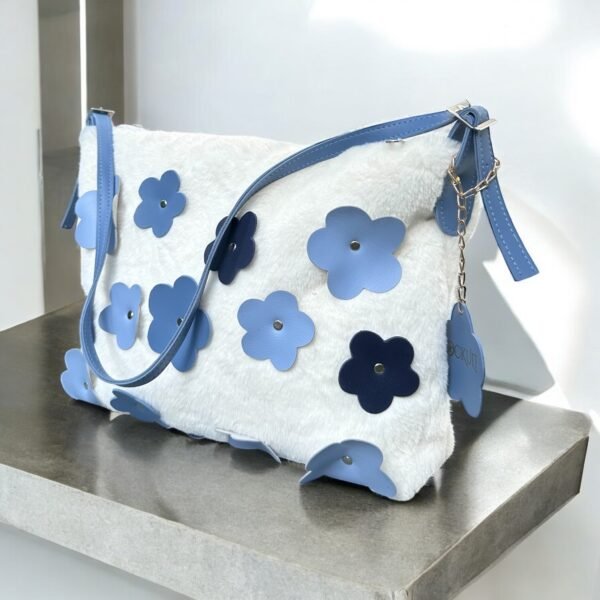 Blue Floral Fur Bag